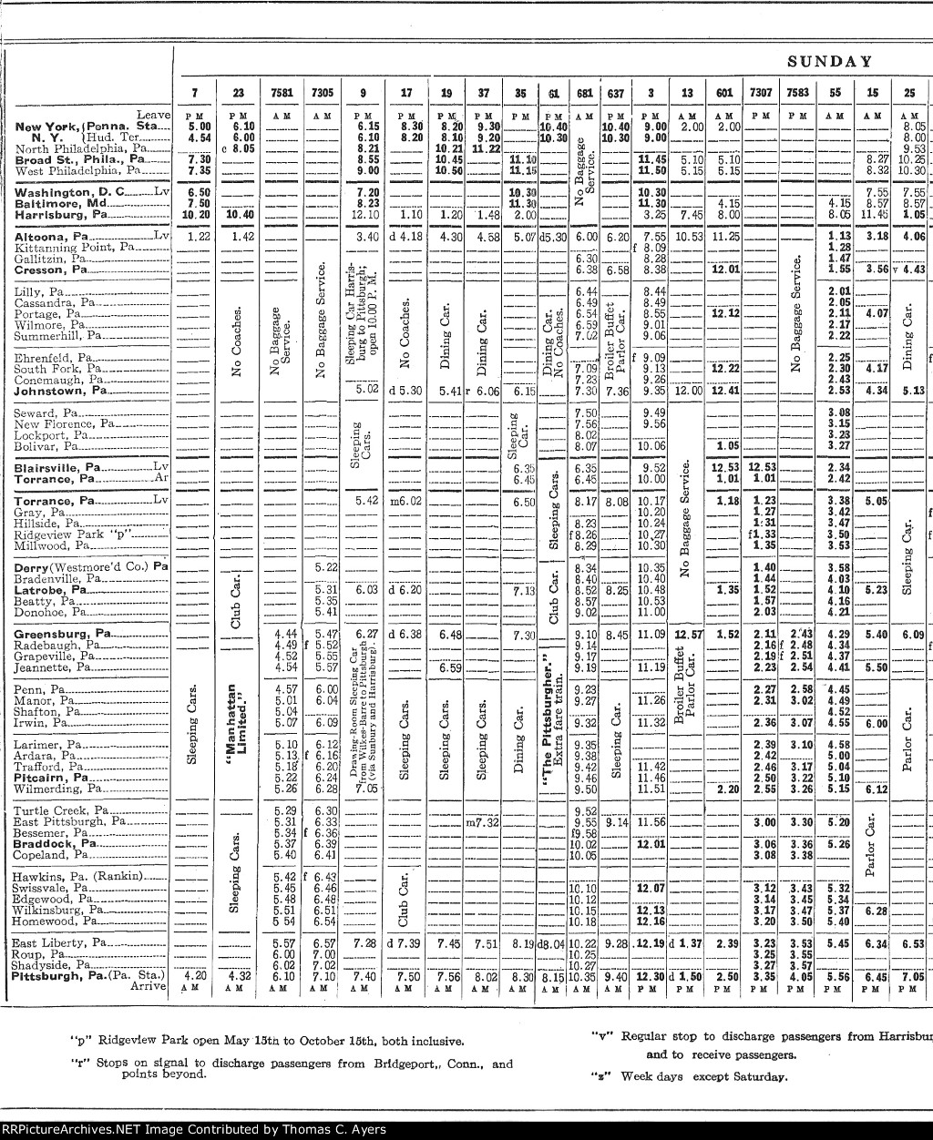 PRR Time Table: Pittsburgh Division, Side B, Frame #3 of 6, 1926